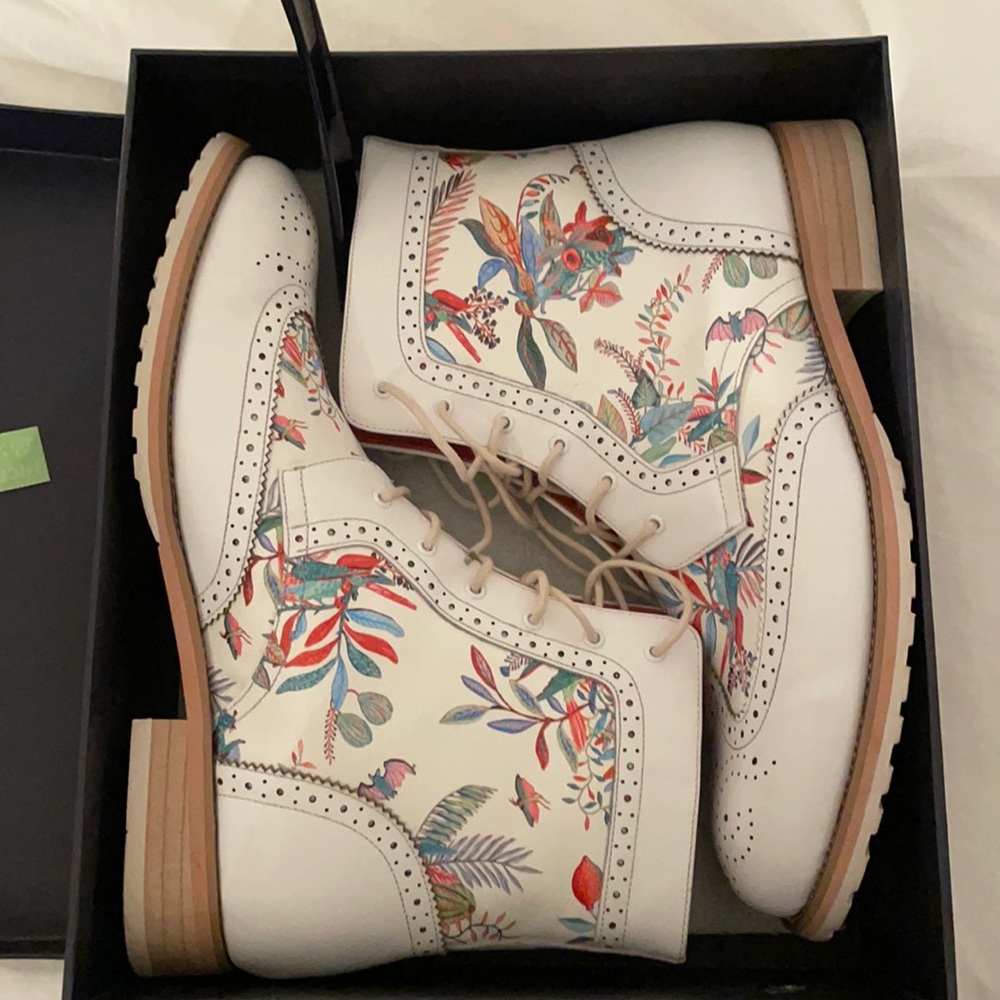 Colorsty White Leather Brogue Boots